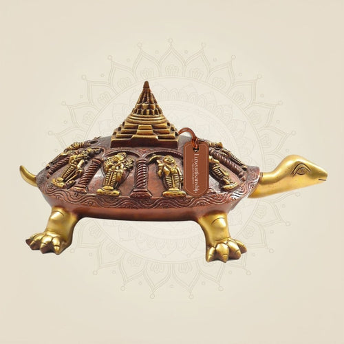 Exquisite Brass Dashavatara on Tortoise Figurine 5.75– Traditional Indian Spiritual Décor