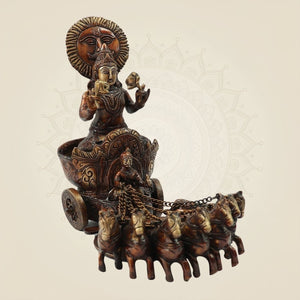 Exquisite Brass Surya Dev Rath Idol with 7 Horses 10.75" Inch