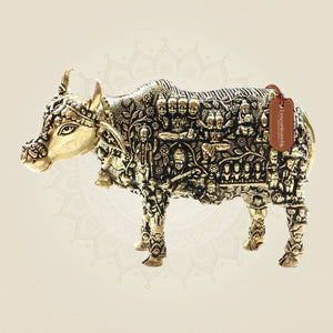 Exquisite Kamadhenu Cow Brass Statue