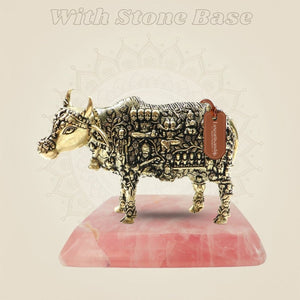 Exquisite Kamadhenu Cow Brass Statue 3"– Divine Artwork for Home - Luxeartisanship