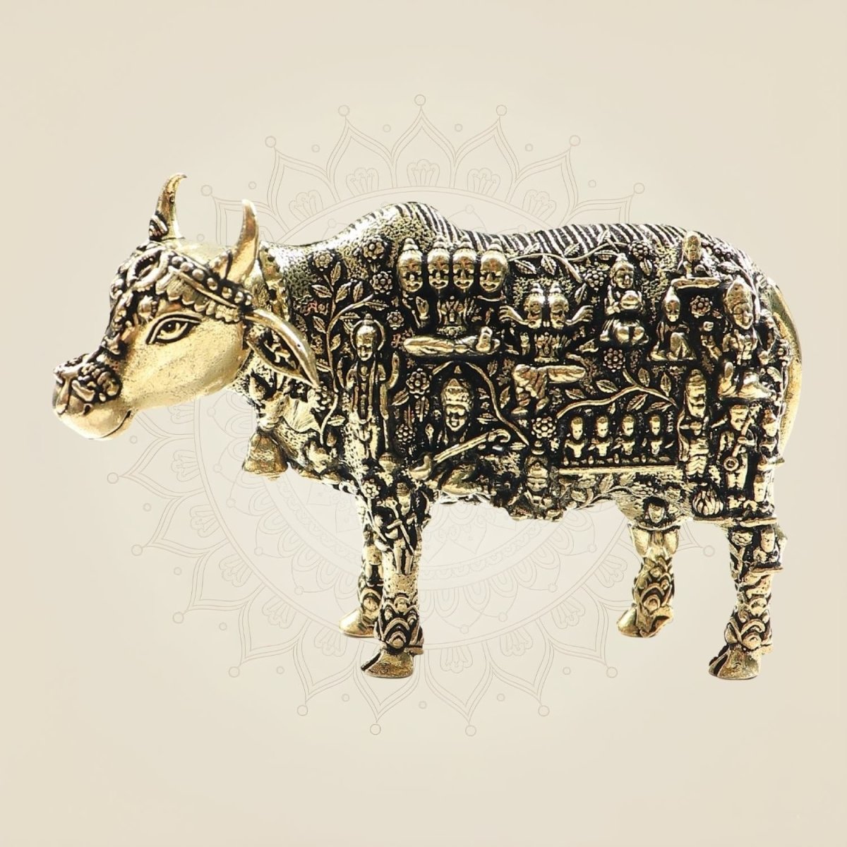 Exquisite Kamadhenu Cow Brass Statue