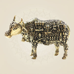 Exquisite Kamadhenu Cow Brass Statue