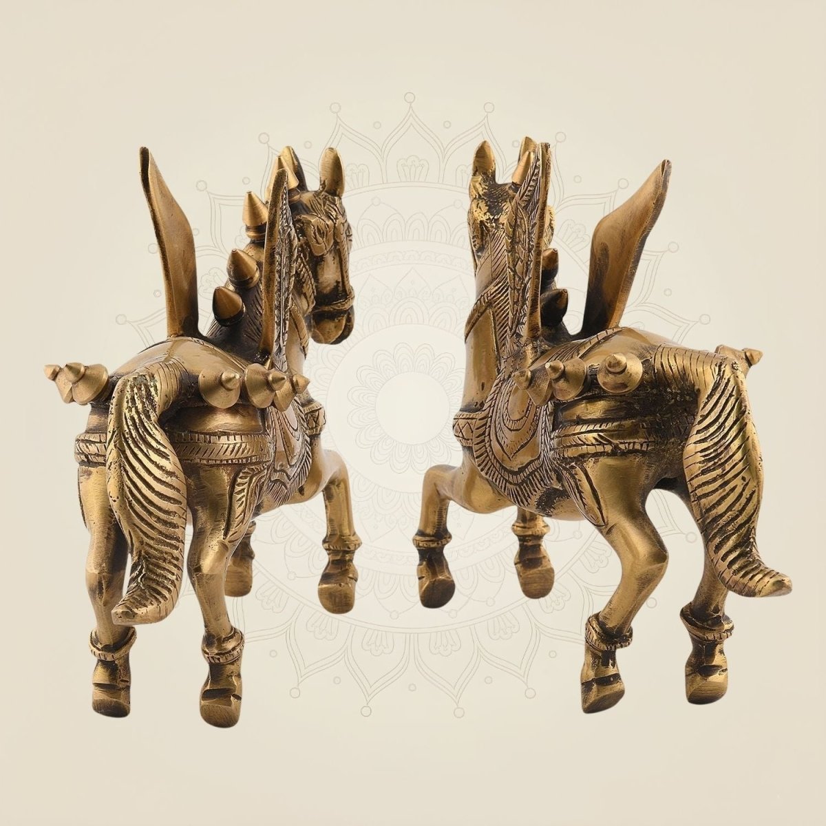 Flying Horse Brass Pair 6.75" Handcrafted Pure Brass Decor for Home & Vastu Energy