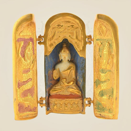 Folding Buddha Temple – 7.5" Brass Statue - Compact Spiritual Decor