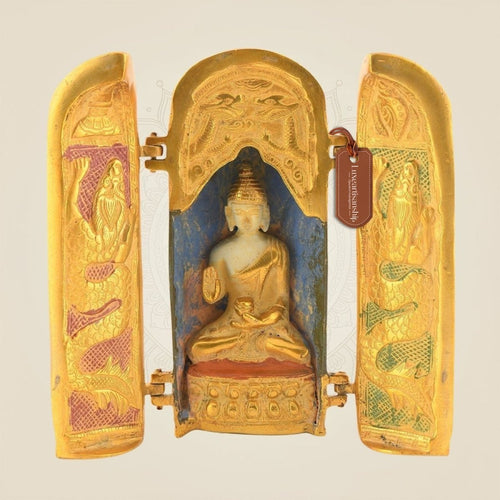 Folding Buddha Temple – 7.5" Brass Statue - Compact Spiritual Decor