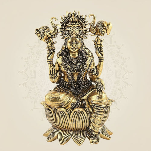 Brass Gajalakshmi on Lotus Idol 5 Inch - Handmade Superfine Artisan