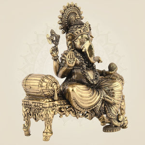Ganesh on Singhasan brass statue