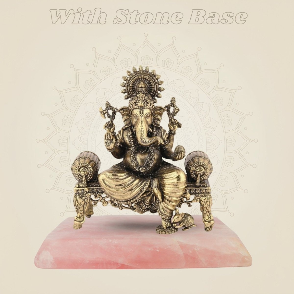 Ganesh Idol on Singhasan – 4.5" Handcrafted Pure Brass Murti, Lightweight Home Decor - Luxeartisanship