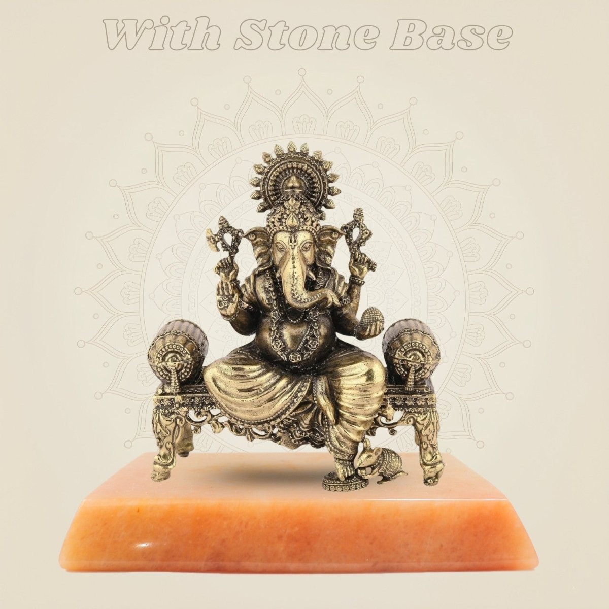 Ganesh Idol on Singhasan – 4.5" Handcrafted Pure Brass Murti, Lightweight Home Decor - Luxeartisanship