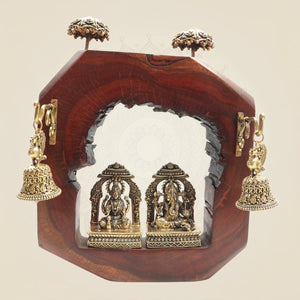 Ganesh Lakshmi Prabhavali in Hexagon Wooden Frame with Bells 10" - Luxeartisanship