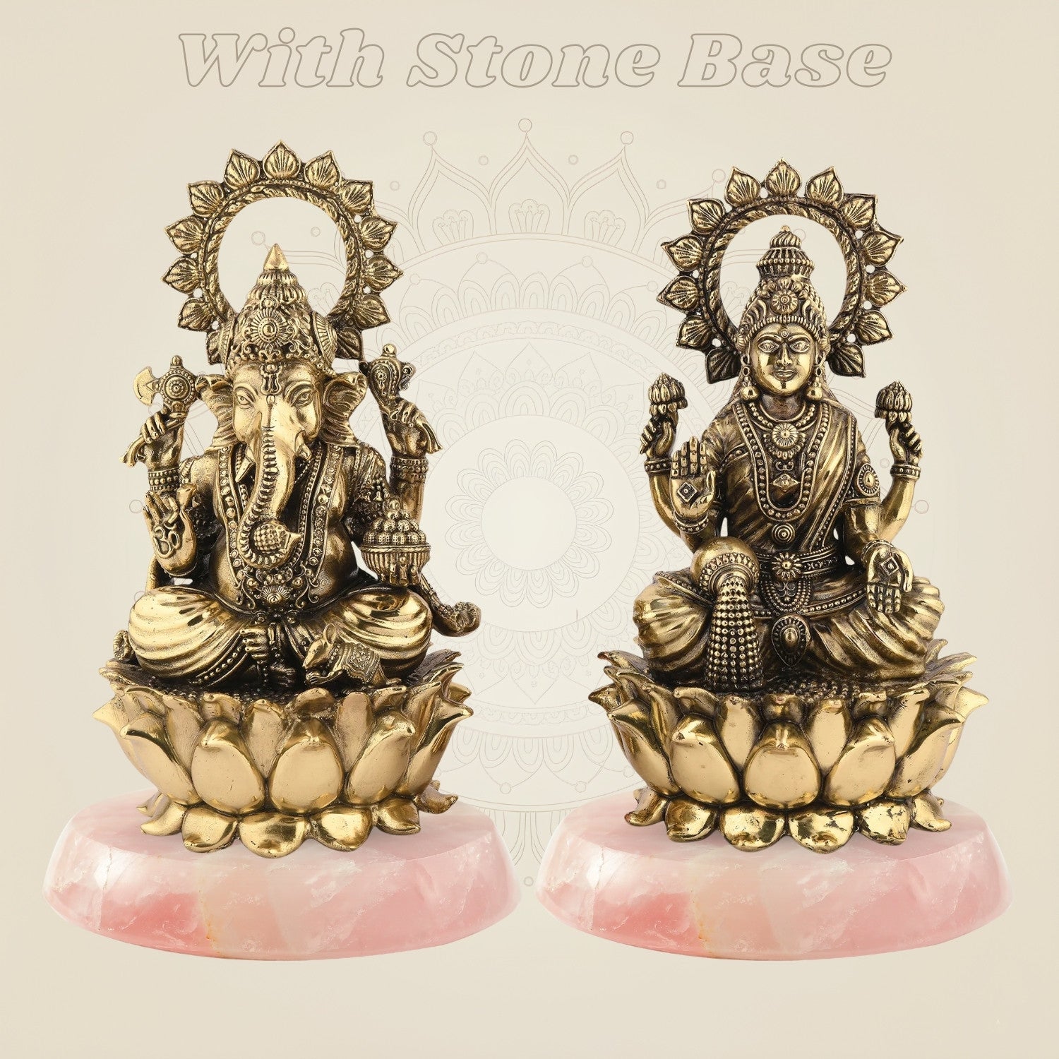 Ganesh Laxmi Brass Idol on Lotus – 5" Handcrafted Superfine Murti - Luxeartisanship