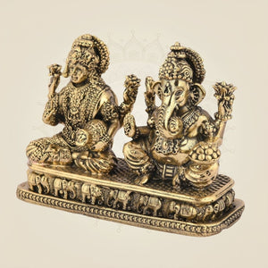 Ganesh Laxmi Idol 3" – Pure Brass Handcrafted Blessings Statue for Pooja & Home Decor - Luxeartisanship