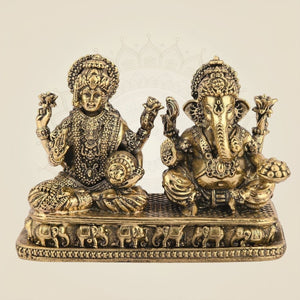 Ganesh Laxmi Idol 3" – Pure Brass Handcrafted Blessings Statue for Pooja & Home Decor - Luxeartisanship