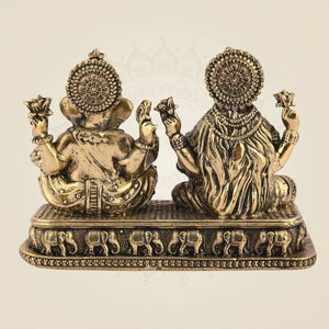 Ganesh Laxmi Idol 3" – Pure Brass Handcrafted Blessings Statue for Pooja & Home Decor - Luxeartisanship