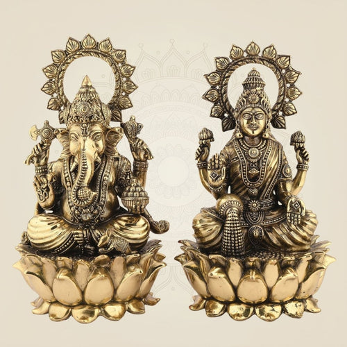 Ganesh laxmi on Lotus Idol – 9.25" Superfine Handcrafted Ritual Pure Brass Murti