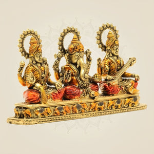 Ganesh Laxmi Saraswati Idol 3.25" – Pure Brass Blessing Trio for Pooja & Home Decor - Luxeartisanship