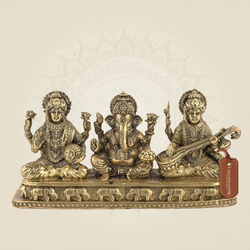 Ganesh Laxmi Saraswati Idol 3.25" – Pure Brass Blessing Trio for Pooja & Home Decor