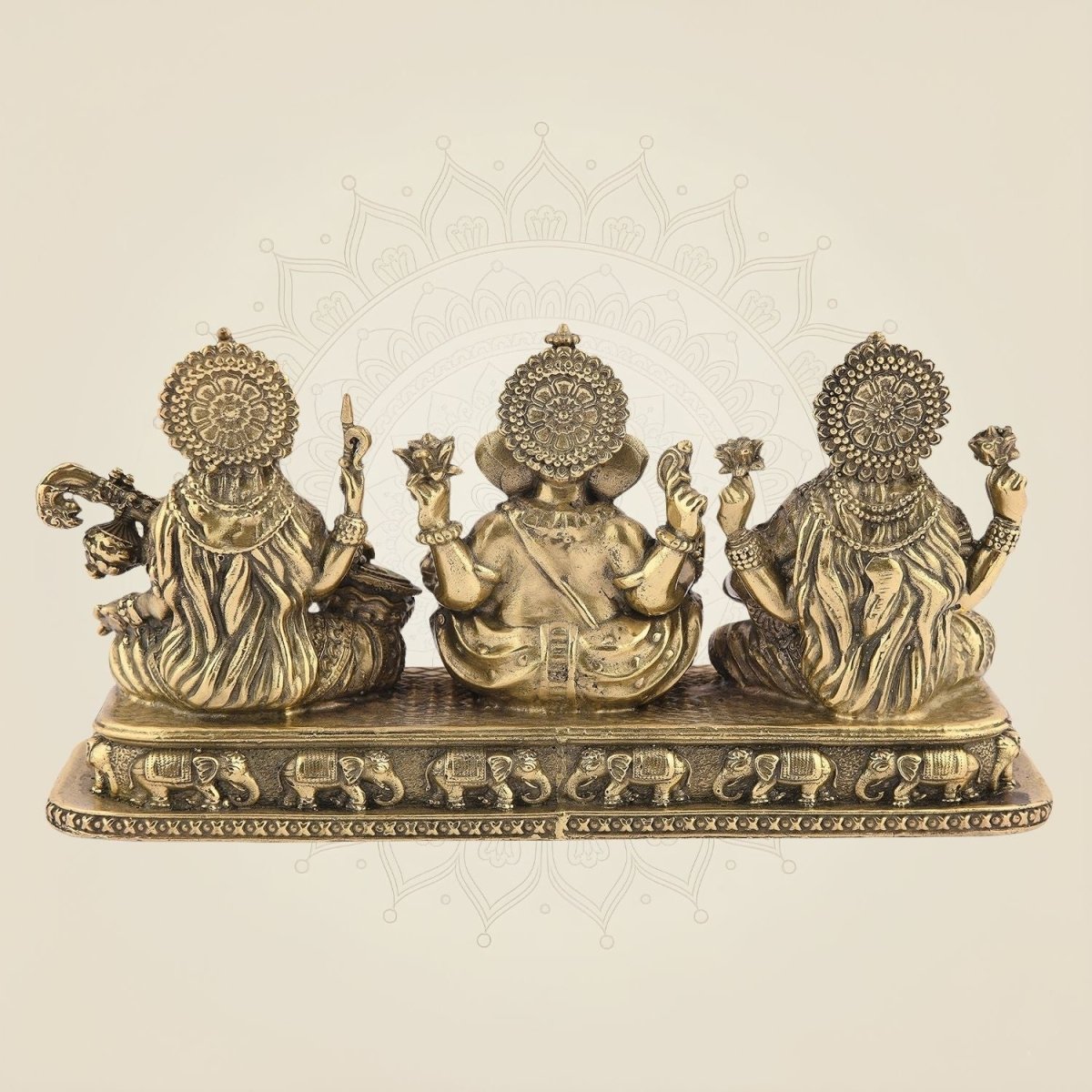Ganesh Laxmi Saraswati Idol 3.25" – Pure Brass Blessing Trio for Pooja & Home Decor - Luxeartisanship