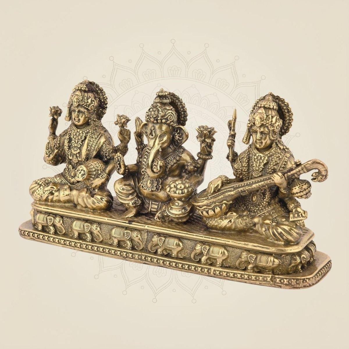 Ganesh Laxmi Saraswati Idol 3.25" – Pure Brass Blessing Trio for Pooja & Home Decor - Luxeartisanship