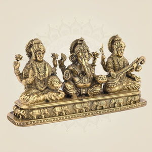 Ganesh Laxmi Saraswati Idol 3.25" – Pure Brass Blessing Trio for Pooja & Home Decor - Luxeartisanship