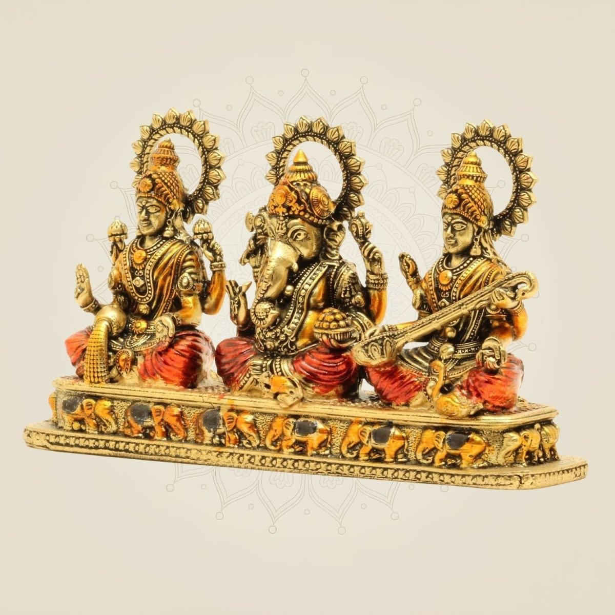 Ganesh Laxmi Saraswati Idol 3.25" – Pure Brass Blessing Trio for Pooja & Home Decor - Luxeartisanship