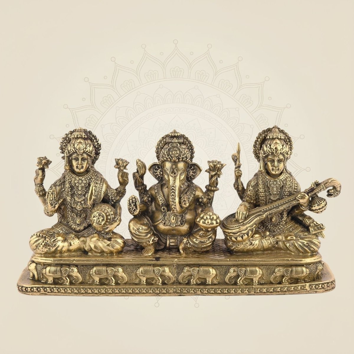 Ganesh Laxmi Saraswati Idol 3.25" – Pure Brass Blessing Trio for Pooja & Home Decor - Luxeartisanship