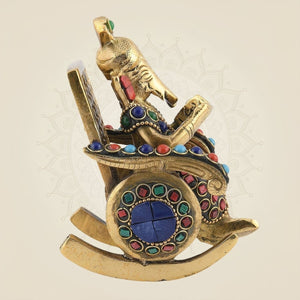 Ganesh on Chair Brass Idol – 4.5" Gold Finish with Handcrafted Stone Work Pooja Statue - Luxeartisanship