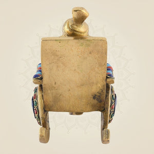 Ganesh on Chair Brass Idol – 4.5" Gold Finish with Handcrafted Stone Work Pooja Statue - Luxeartisanship