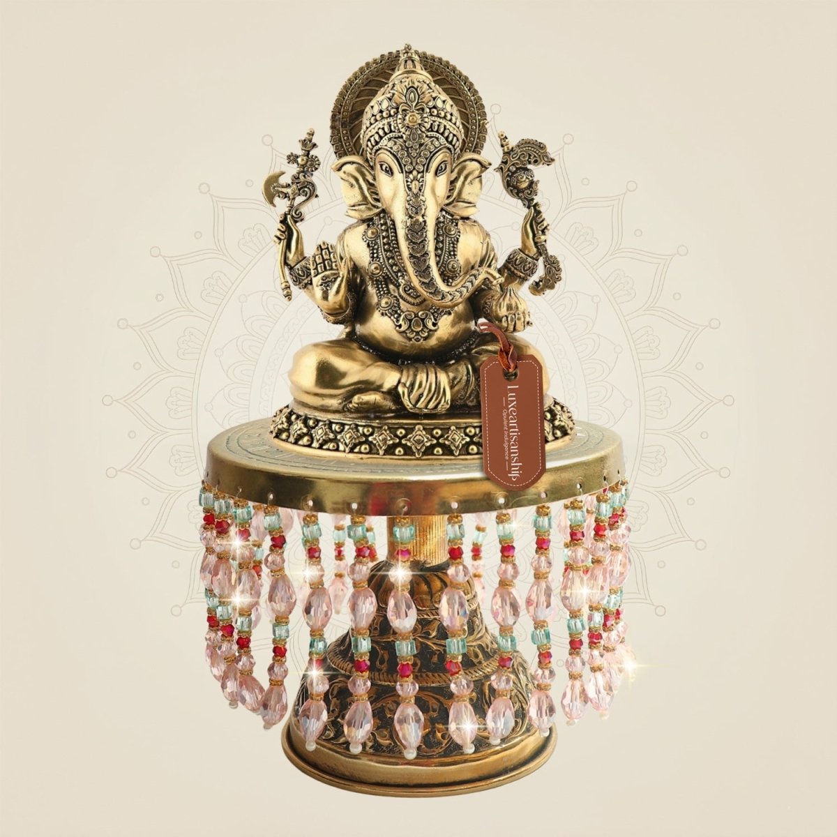 Ganesha Brass Idol on Chowki 9" for Prosperity & Blessings - Luxeartisanship