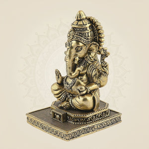 Ganesha Brass Idol on Platform 4.5"– Handcrafted Divine Sculpture - Luxeartisanship