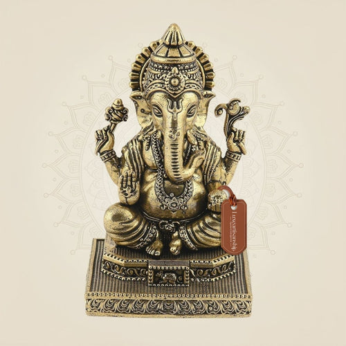 Ganesha Brass Idol on Platform 4.5"– Handcrafted Divine Sculpture