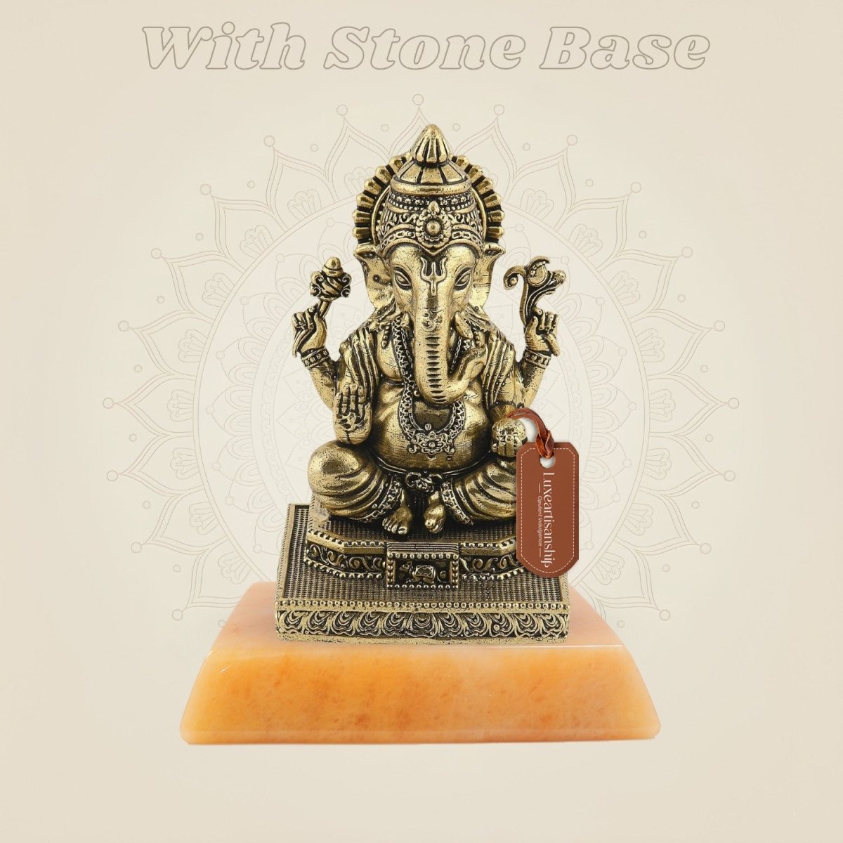 Ganesha Brass Idol on Platform 4.5"– Handcrafted Divine Sculpture - Luxeartisanship