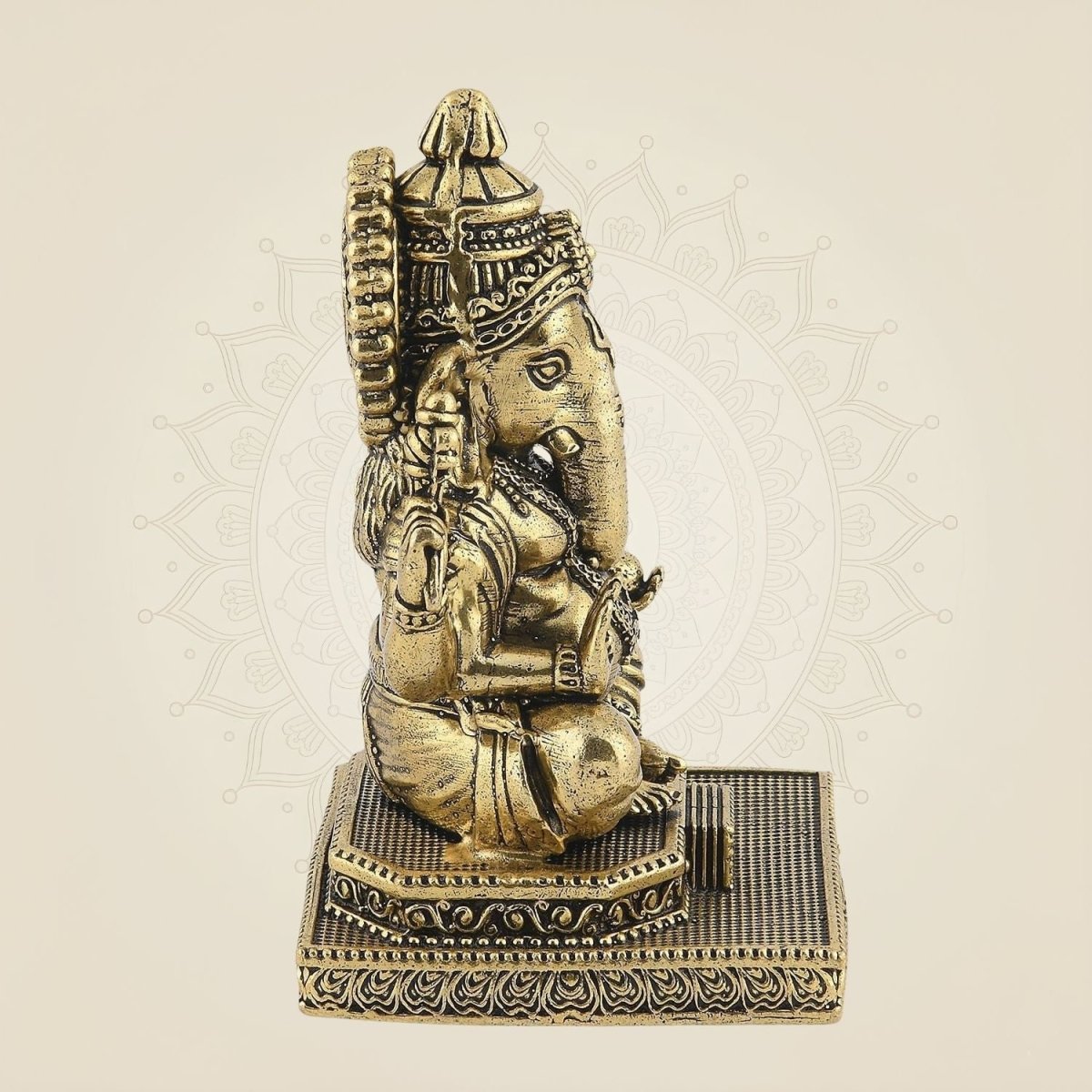 Ganesha Brass Idol on Platform 4.5"– Handcrafted Divine Sculpture - Luxeartisanship