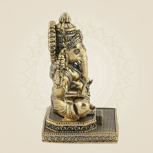 Ganesha Brass Idol on Platform 4.5"– Handcrafted Divine Sculpture - Luxeartisanship