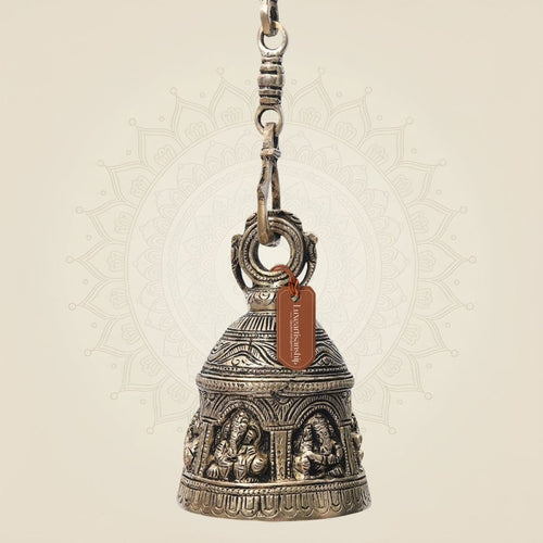 Ganesha Brass Temple Bell with Chain 29" – Hanging Pooja Ghanti for Mandir