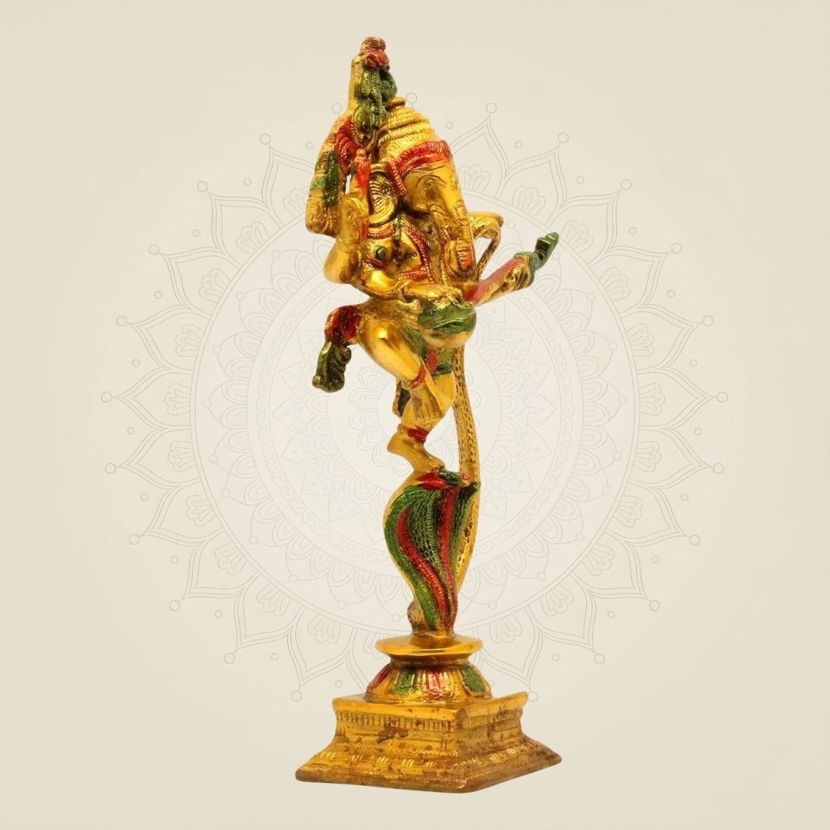 Brass Ganesha Sclupture Dancing on Sheshnag