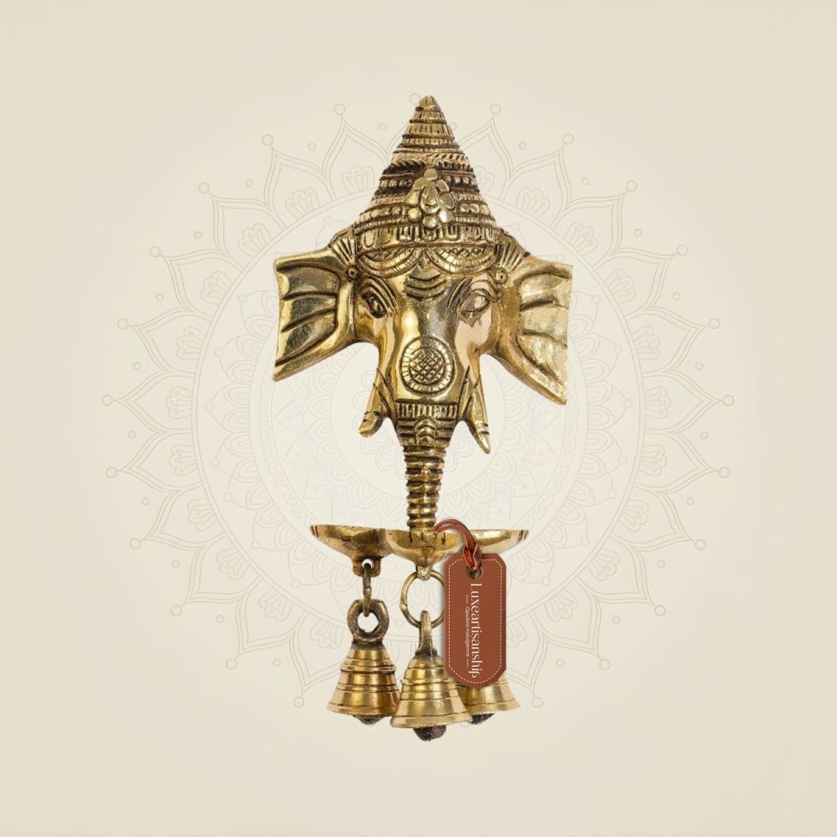 Ganesha Hanging Brass Diya – 8.5" Handcrafted Oil Lamp - Luxeartisanship