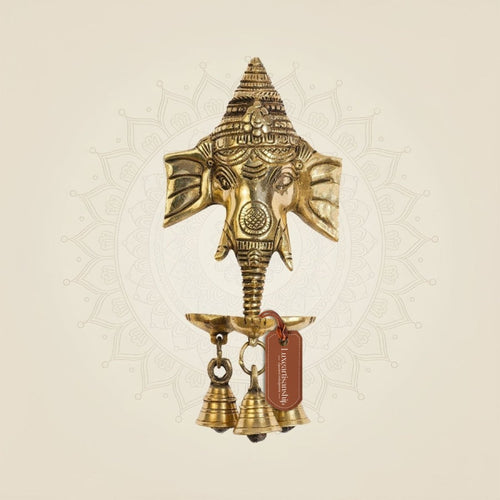 Ganesha Hanging Brass Diya – 8.5" Handcrafted Oil Lamp