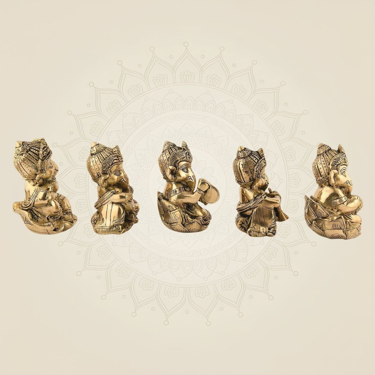 Ganesha Musician Set of 5 Brass Idols