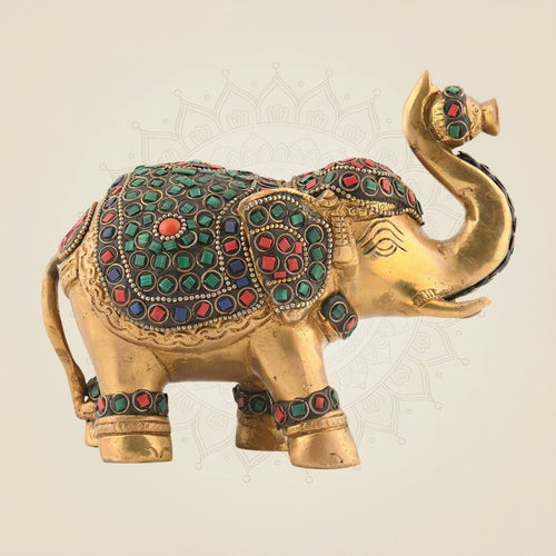 Gemstone Work Brass Elephant 5.5" – Ethnic Indian Decor Showpiece