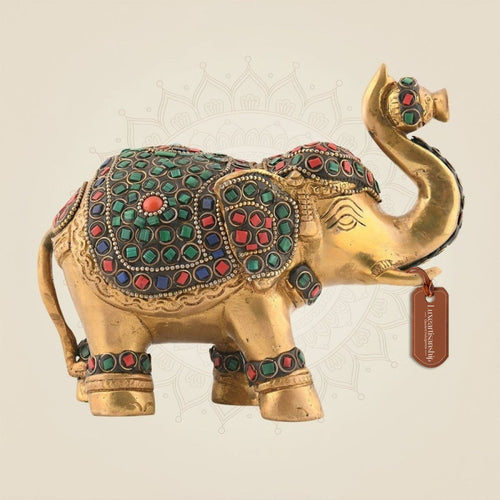 Gemstone Work Brass Elephant 5.5" – Ethnic Indian Decor Showpiece