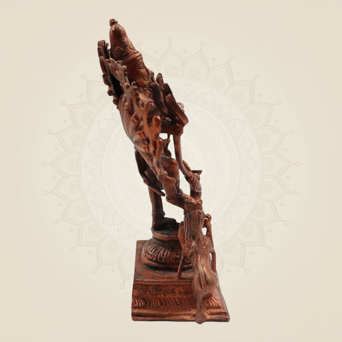 Goddess Durga Mahishasura Mardini Handcrafted Copper Idol 7" - Luxeartisanship