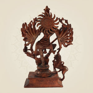 Goddess Durga Mahishasura Mardini Handcrafted Copper Idol 7" - Luxeartisanship