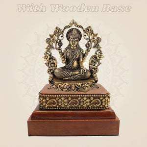 Goddess Lakshmi Darbar Brass Idol 3.75 Inch with Square Wooden Base - Luxeartisanship
