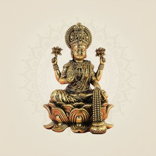 Goddess Lakshmi Idol 5" Handcrafted Excellent Brass Murti