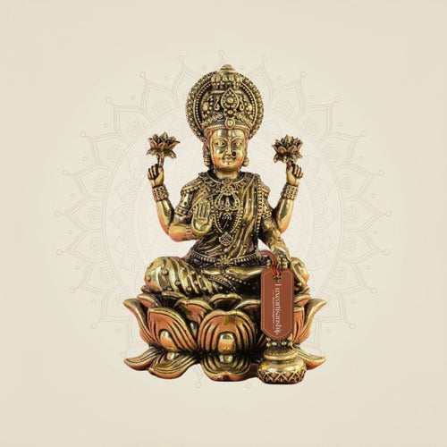 Goddess Lakshmi Idol 5" Handcrafted Excellent Brass Murti