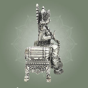 Goddess Lakshmi Silver Plated Brass Idol on Singhasan 3.5" - Luxeartisanship