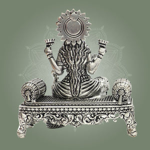Goddess Lakshmi Silver Plated Brass Idol on Singhasan 3.5" - Luxeartisanship