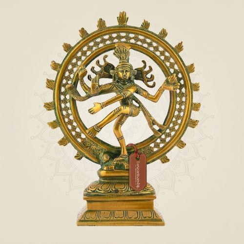 Golden Nataraja Brass Idol – 11" Lord Shiva Dancing on Apasmara