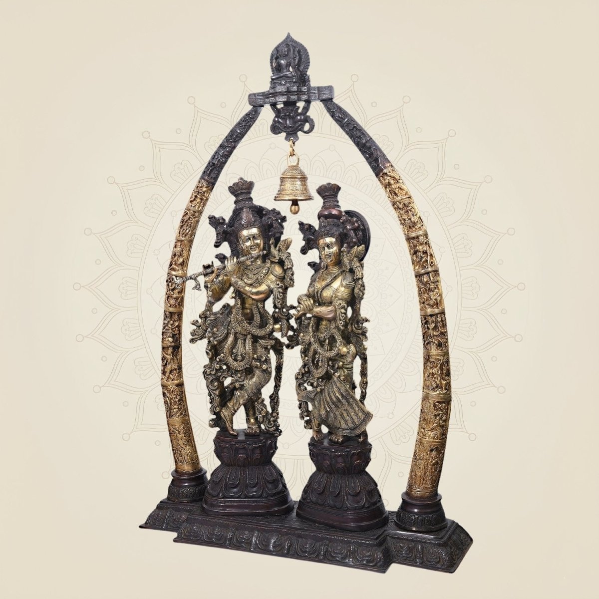 Big Brass Radha Krishna Idol with Temple